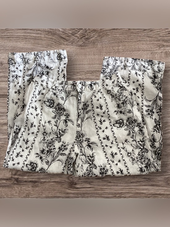 Joie Pants - Joie Linen Floral Wide-Leg Pants High Waisted Black & White Size XL